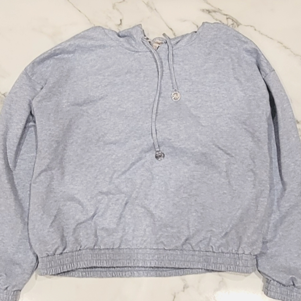 Michael Kors Womens Light Blue Hooded Crop Sweatshirt - Sz L